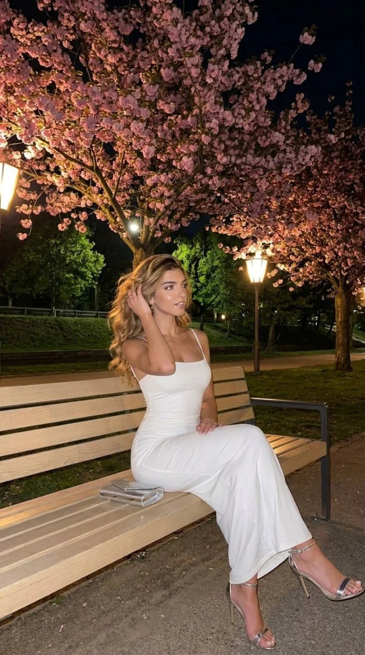 🌸 Фото в парке Генерируем фото на скамейке в парке под цветущим деревом по этому