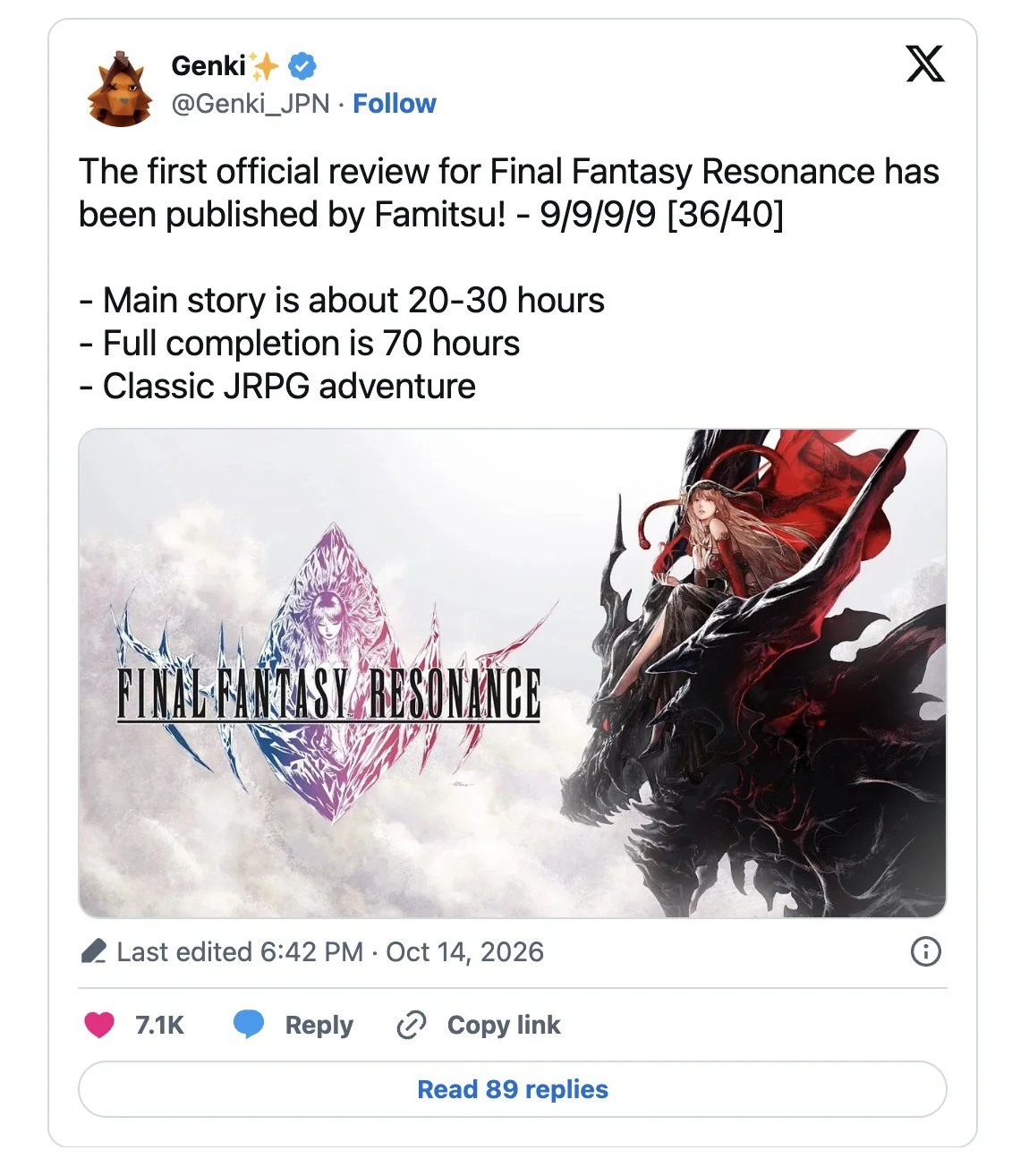 🎮 На Final Fantasy Resonance на PS5 опубликована первая рецензия