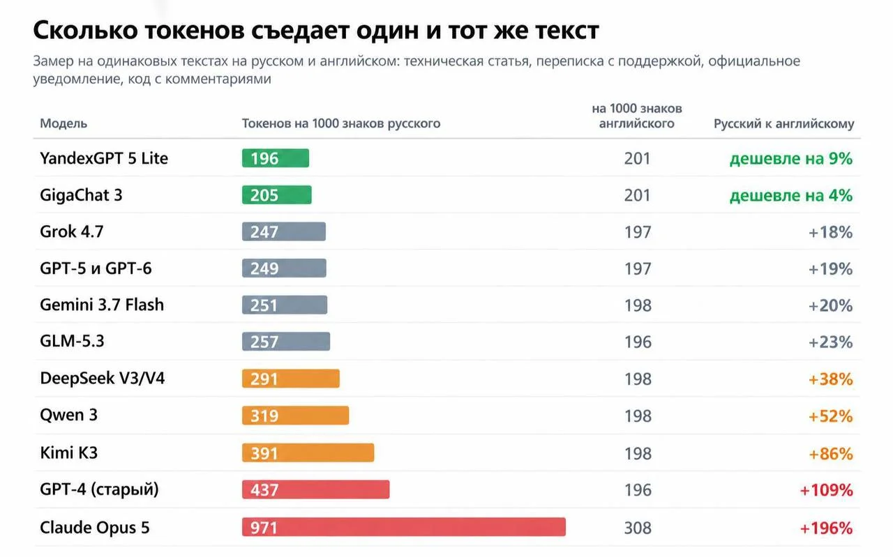 Общаться с нейросетями на русском оказалось в 4 раза дороже, чем на английском, из-за особенностей