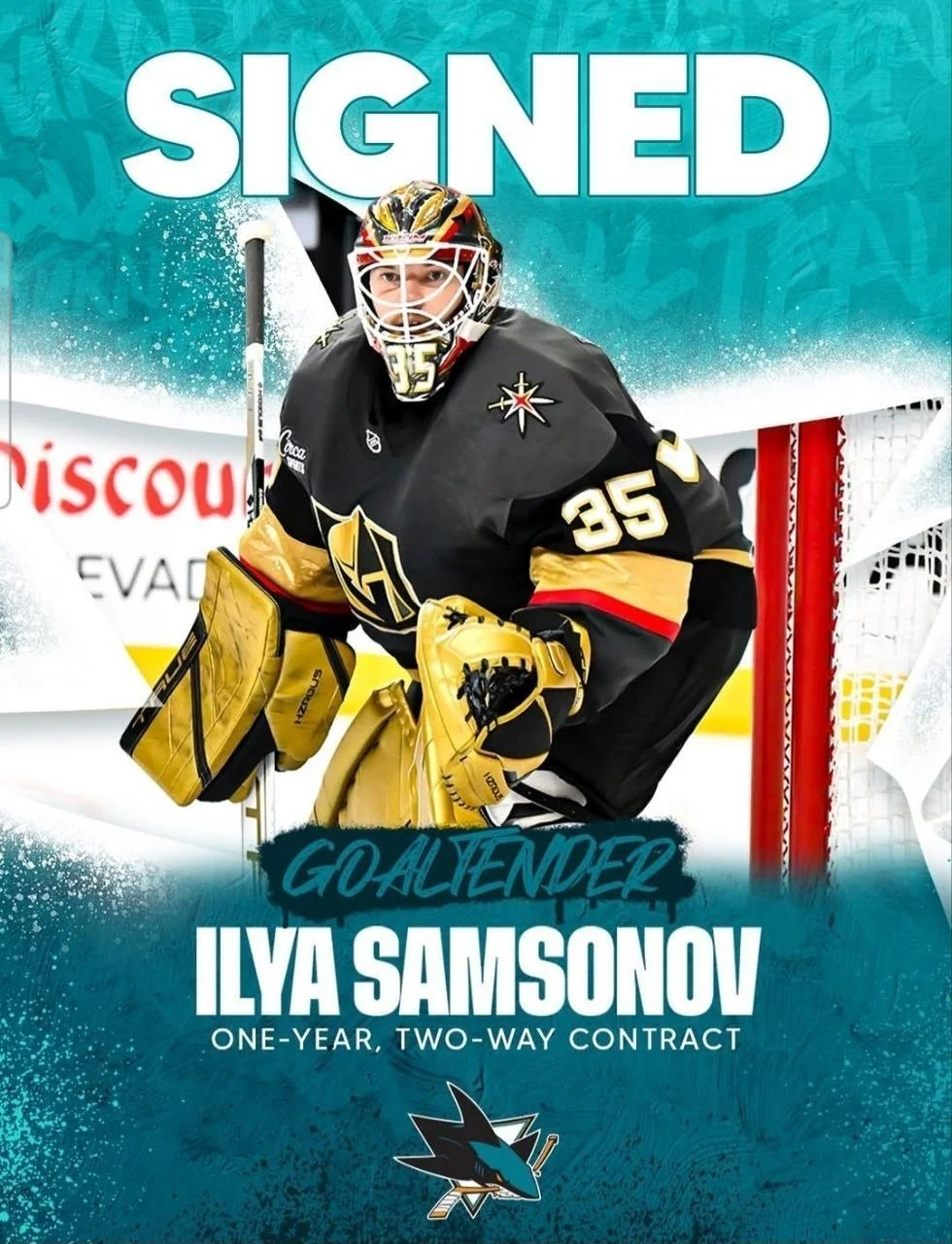 🥅 Вратарь Илья Самсонов подписал двусторонний контракт с 🦈 Сан-Хосе сроком на один год