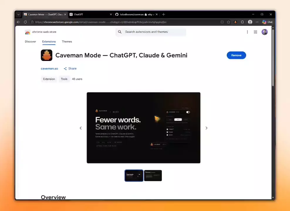 Для Chrome вышло расширение Caveman, которое помогает сокращать количество токенов при работе с