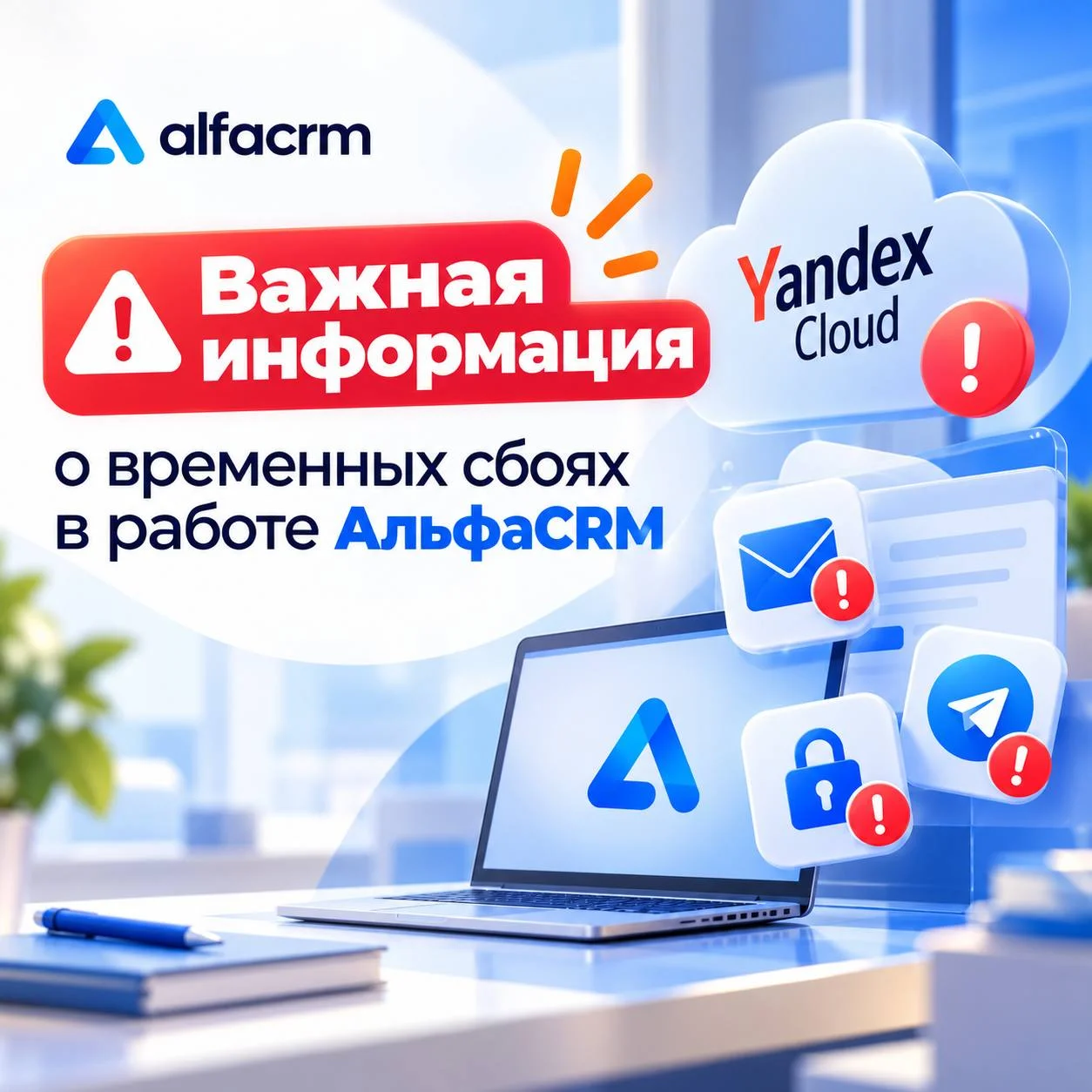 ⚠️ Возможны временные сложности при использовании АльфаCRM из-за сбоев во внешних сервисах