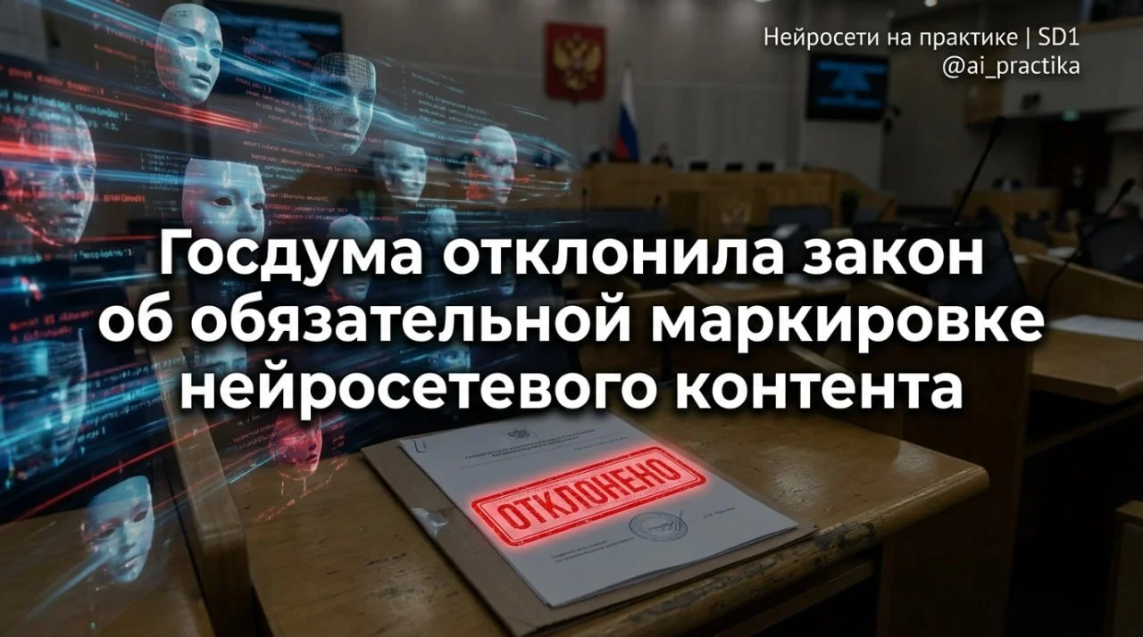 Госдума отклонила закон об обязательной маркировке нейросетевого контента