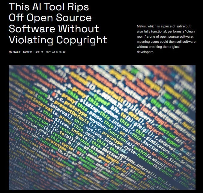 Журналисты обнаружили ИИ Malus, который клонирует open-source софт, обходя лицензии и авторские