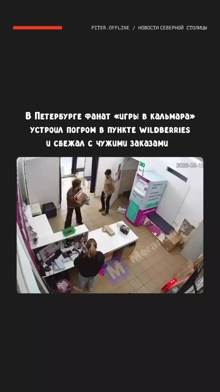 😱Фанат Игры в кальмара устроил погром в ПВЗ Wildberries и украл чужие заказы