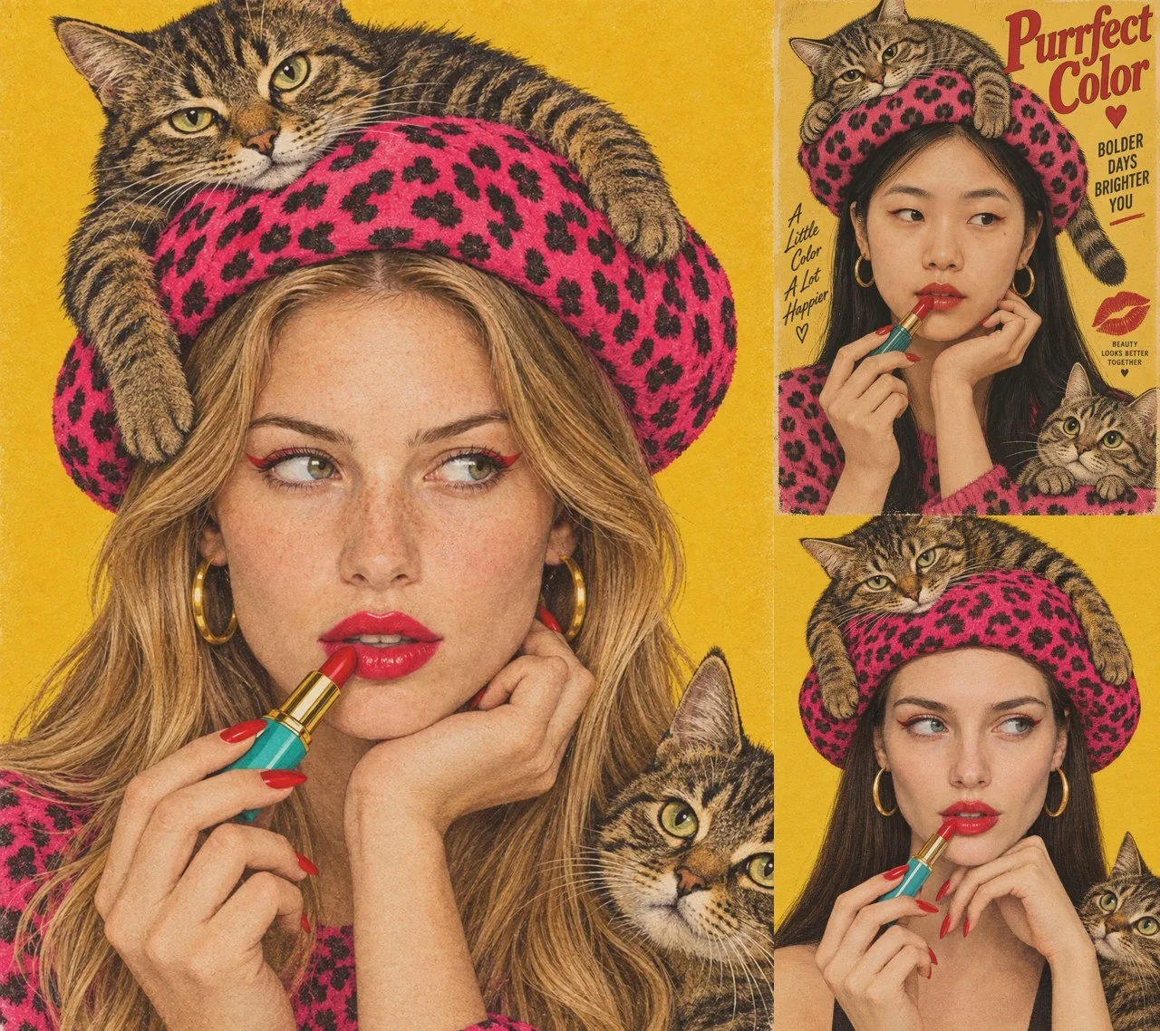 🖼️ Винтажная красотка с котами