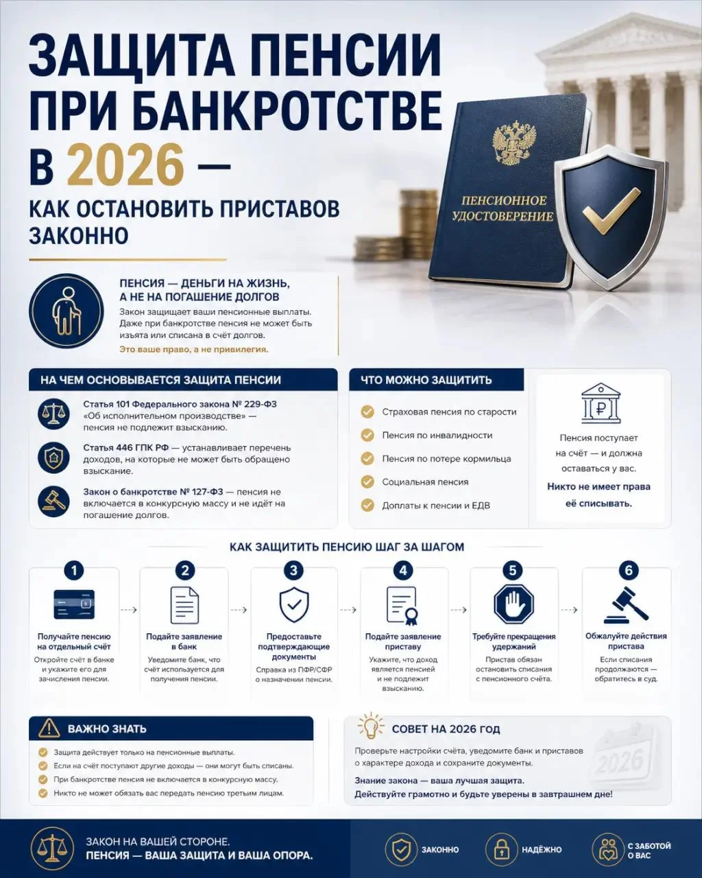 Защищена ли пенсия от приставов при банкротстве в 2026 году?