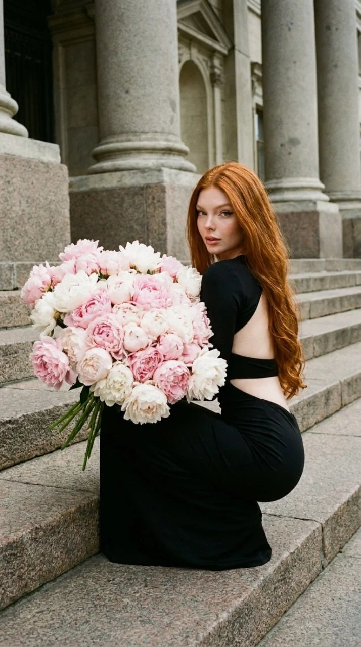 🤩Фото на ступеньках с пионами