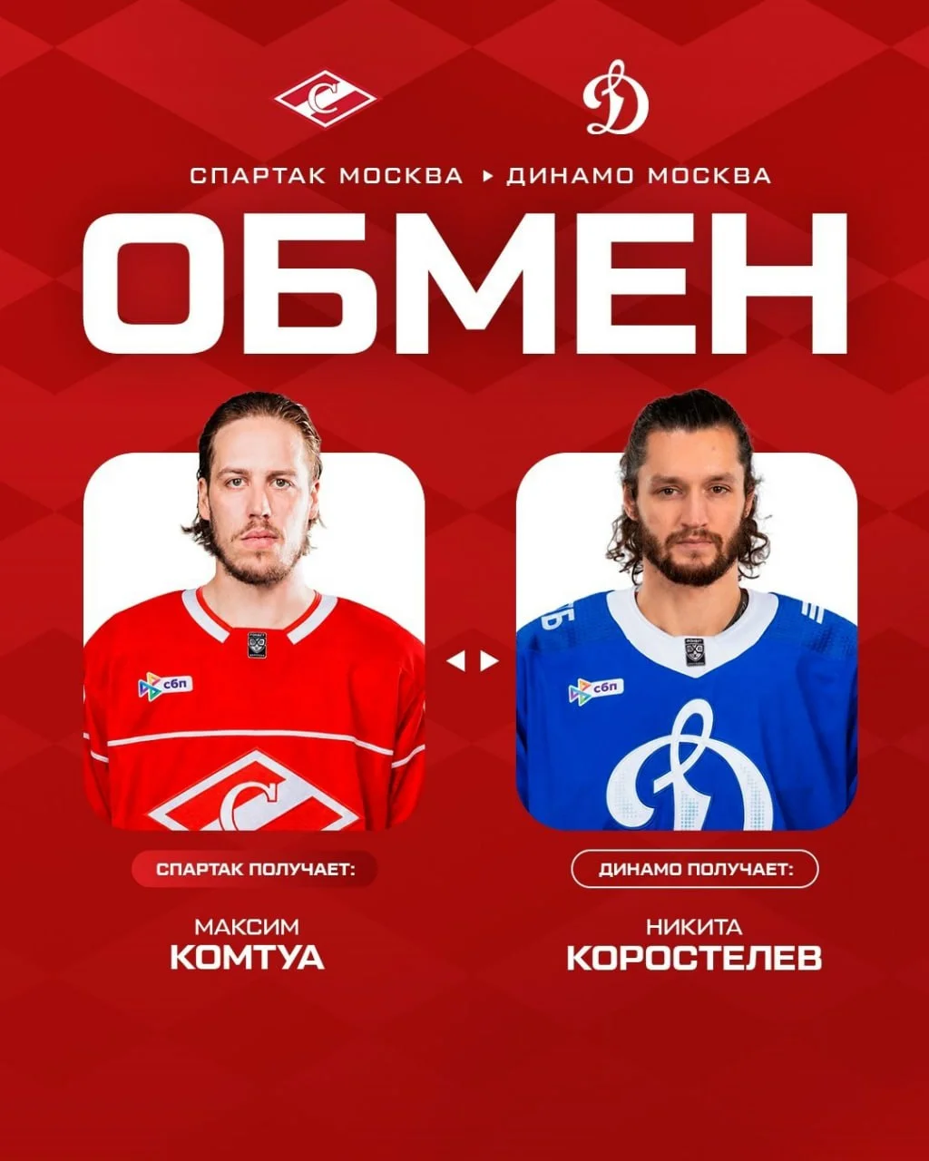 Клуб 🔴 Спартак оформил сделку с 🔵 московским Динамо – в обмен на Никиту Коростелева, новичком