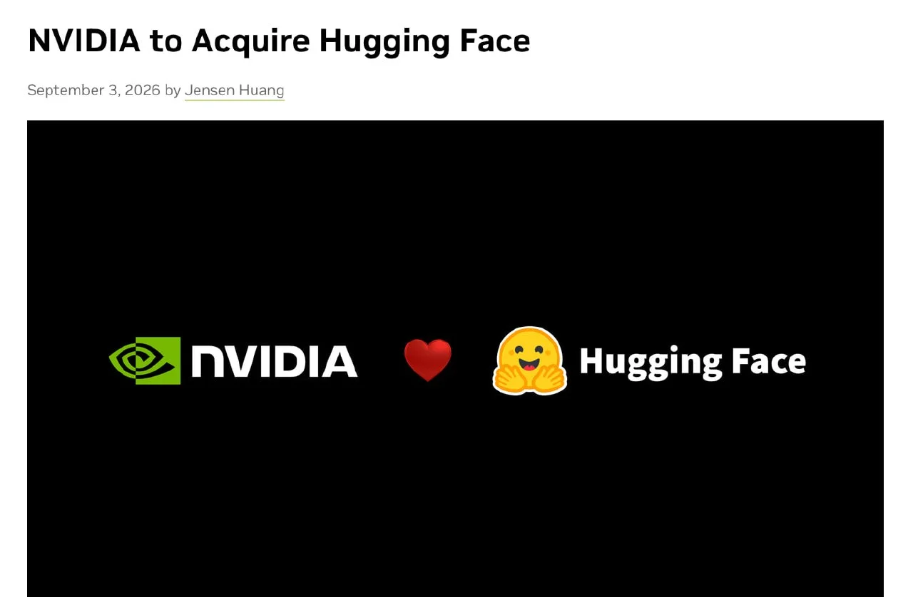 Nvidia выкупают Hugging Face за $12,9 млрд — теперь опенсорсная площадка для ИИ принадлежит