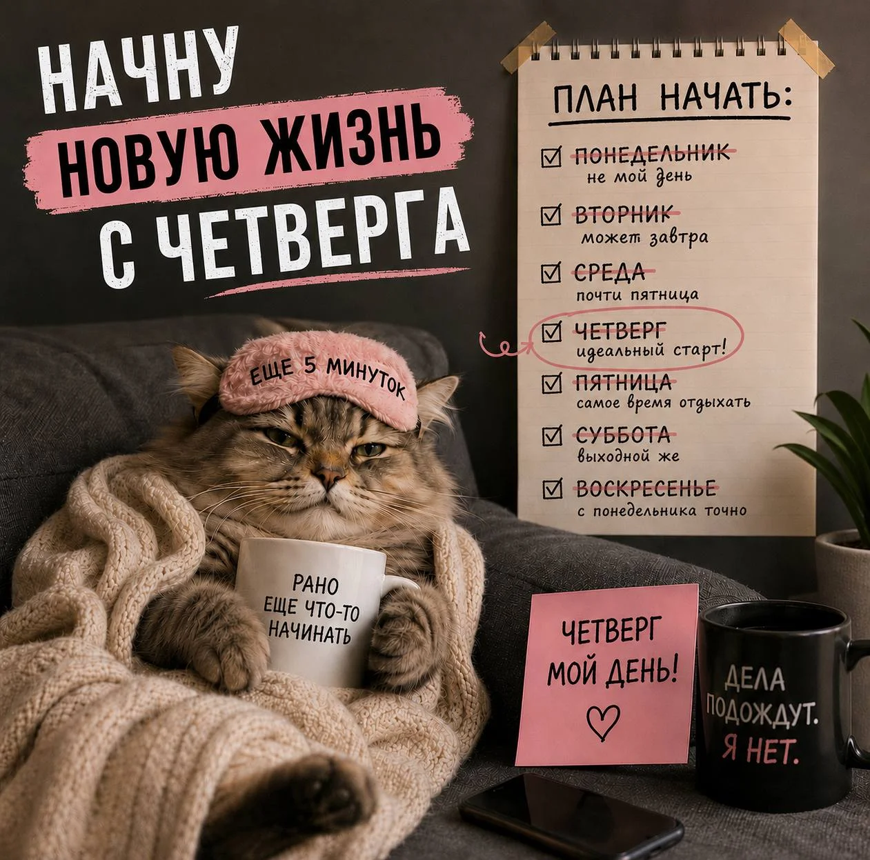 Ку-ку! Вы ждали понедельника, чтобы начать новую жизнь? но уже четверг… 😅
