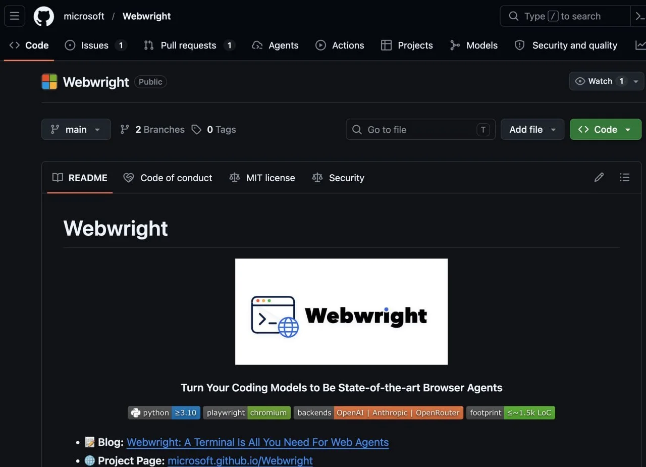 Microsoft открыла исходный код Webwright