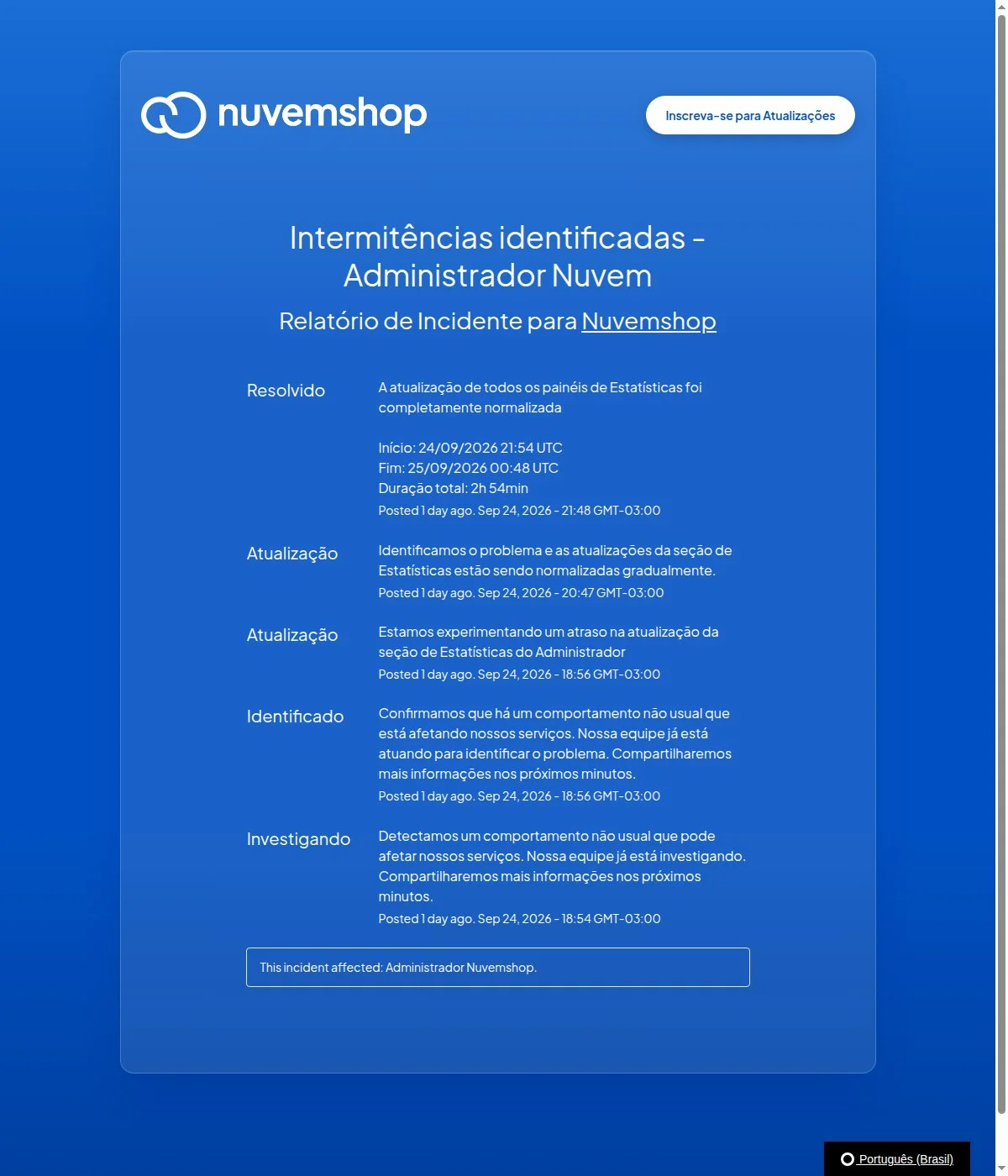 В Бразилии Nuvemshop восстановила статистику магазинов после почти трёхчасовой задержки