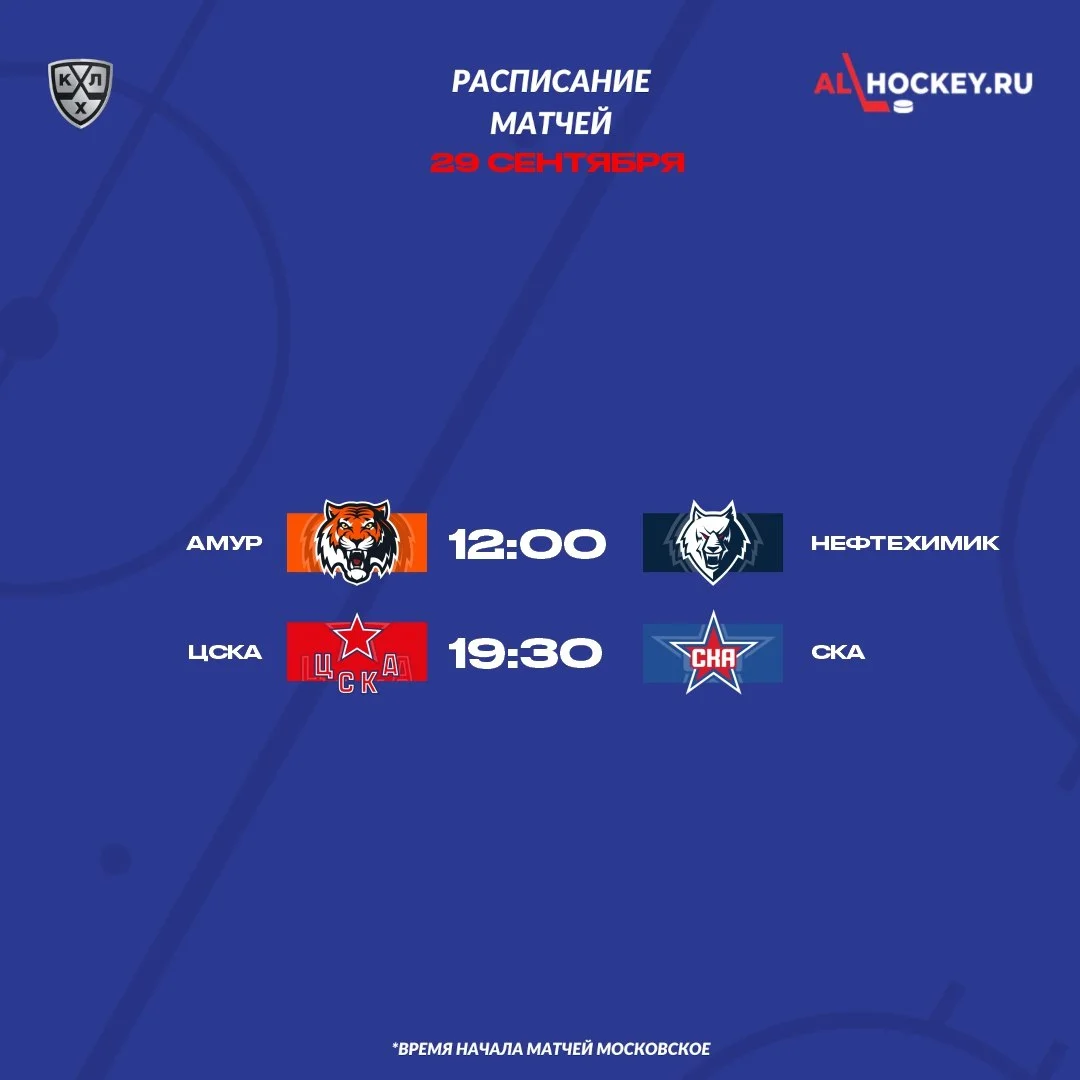 🗓 Расписание матчей игрового дня в регулярном чемпионате КХЛ 🏒