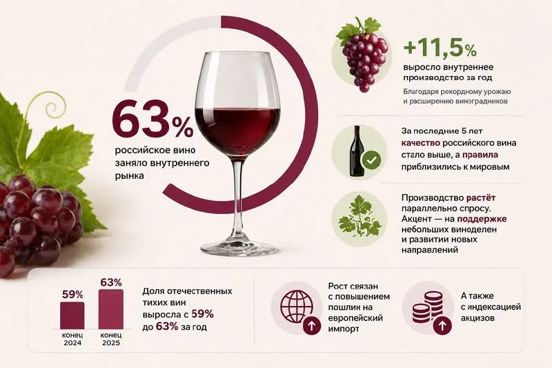 Российское вино заняло 63% внутреннего рынка
