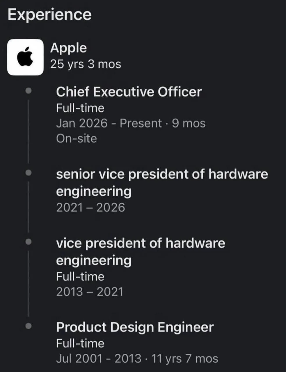 Решите заглянуть в LinkedIn нового CEO Apple - удивитесь - 25 лет в Apple, примерно как наши