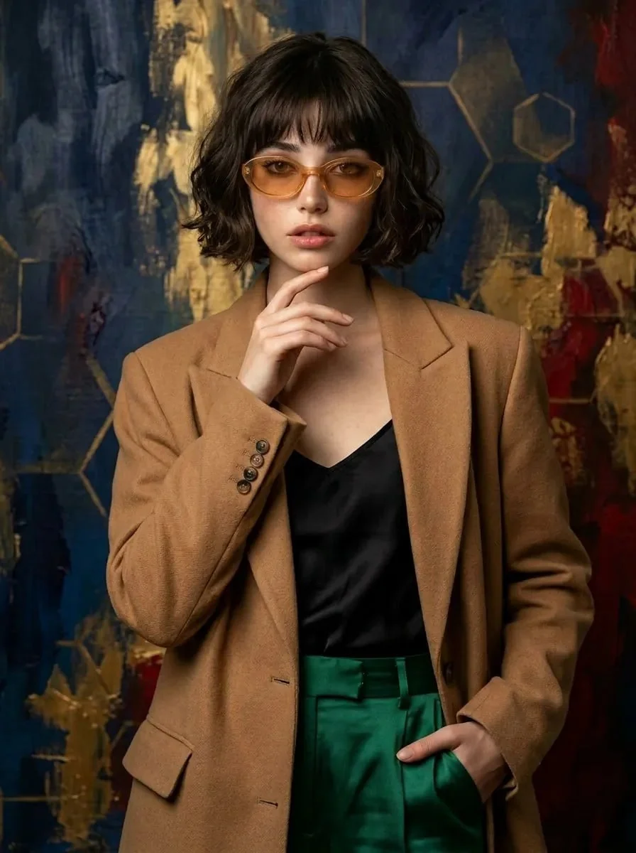 Промпт для генерации: Fashion-портрет с арт-фоном