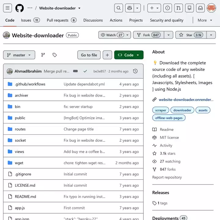 Website Downloader стал открытым проектом