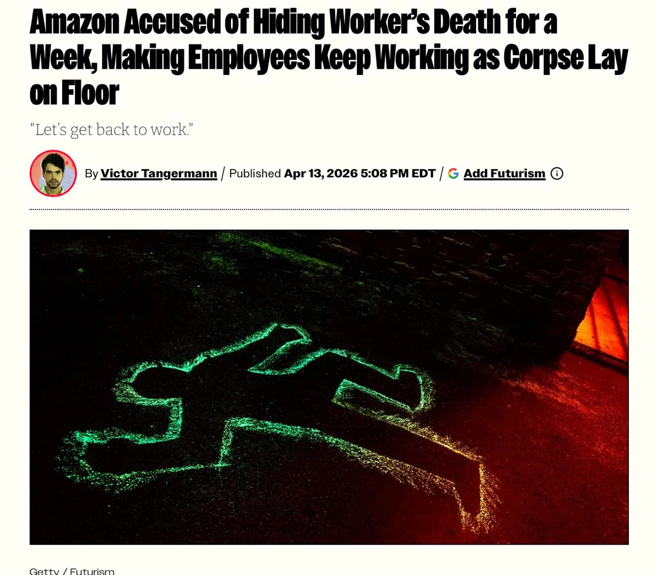 ⚠️ Сотрудник умер на складе Amazon — коллег заставили продолжать работу рядом
