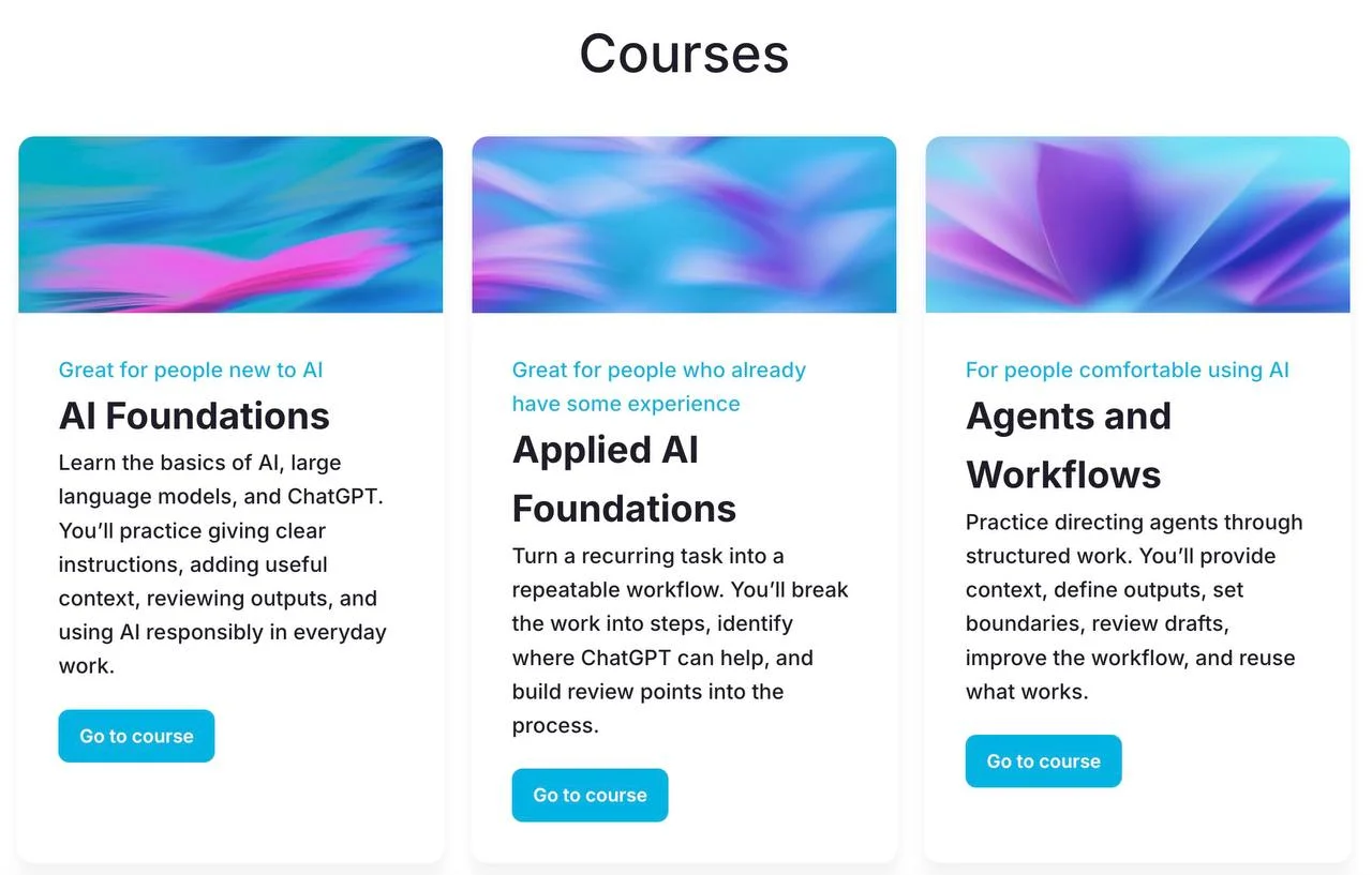 OpenAI Academy выпустили три новых курса для применения ИИ в работе — бесплатные программы учат