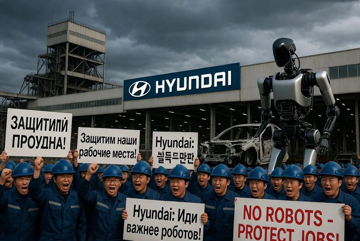 🤖🪧 Рабочие Hyundai вышли на забастовку из-за роботов — первая в истории автопрома