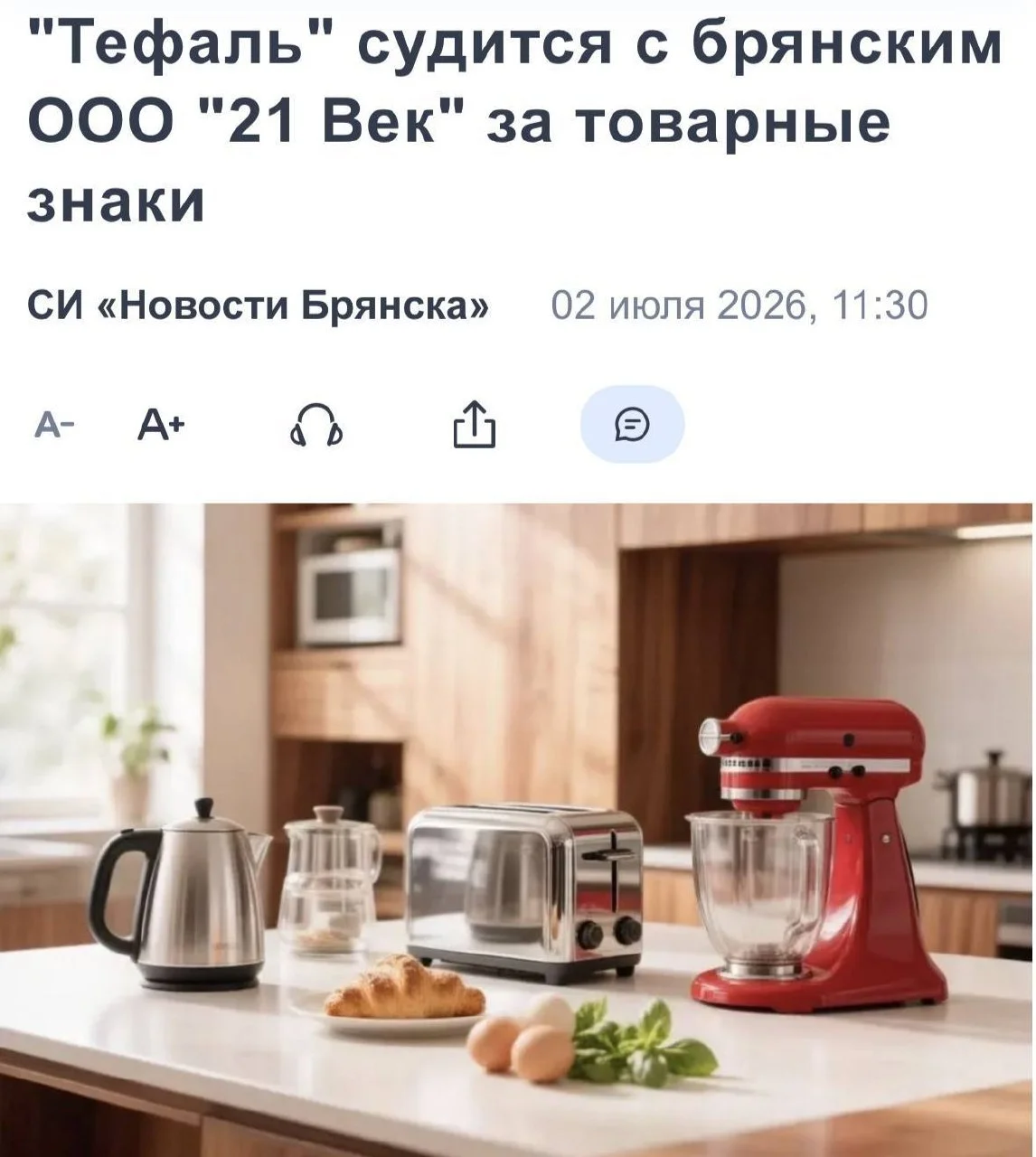 Французская компания Тефаль подала иск в Арбитражный суд Брянской области к продавцу на