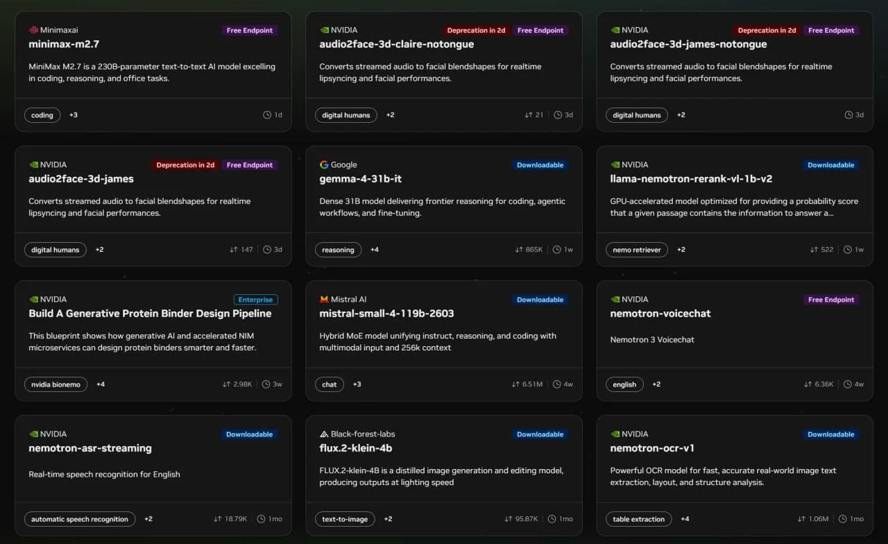 NVIDIA предлагает 95 бесплатных API для открытых моделей (Minimax, DeepSeek, Mistral, Kimi, Gemma
