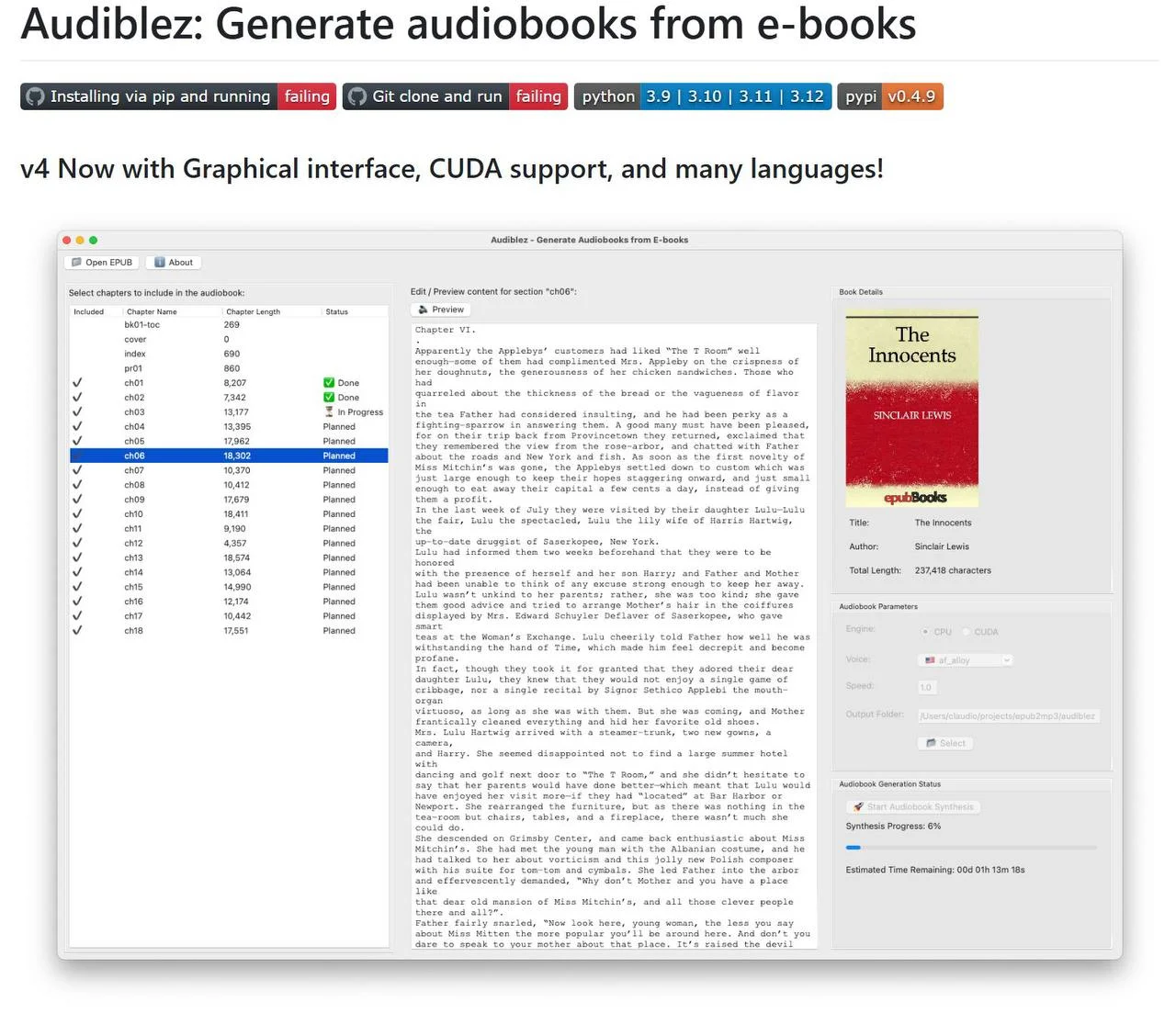📚 Нашли тулзу, которая превращает любые книги в аудиокниги в один клик — Audiblez генерирует