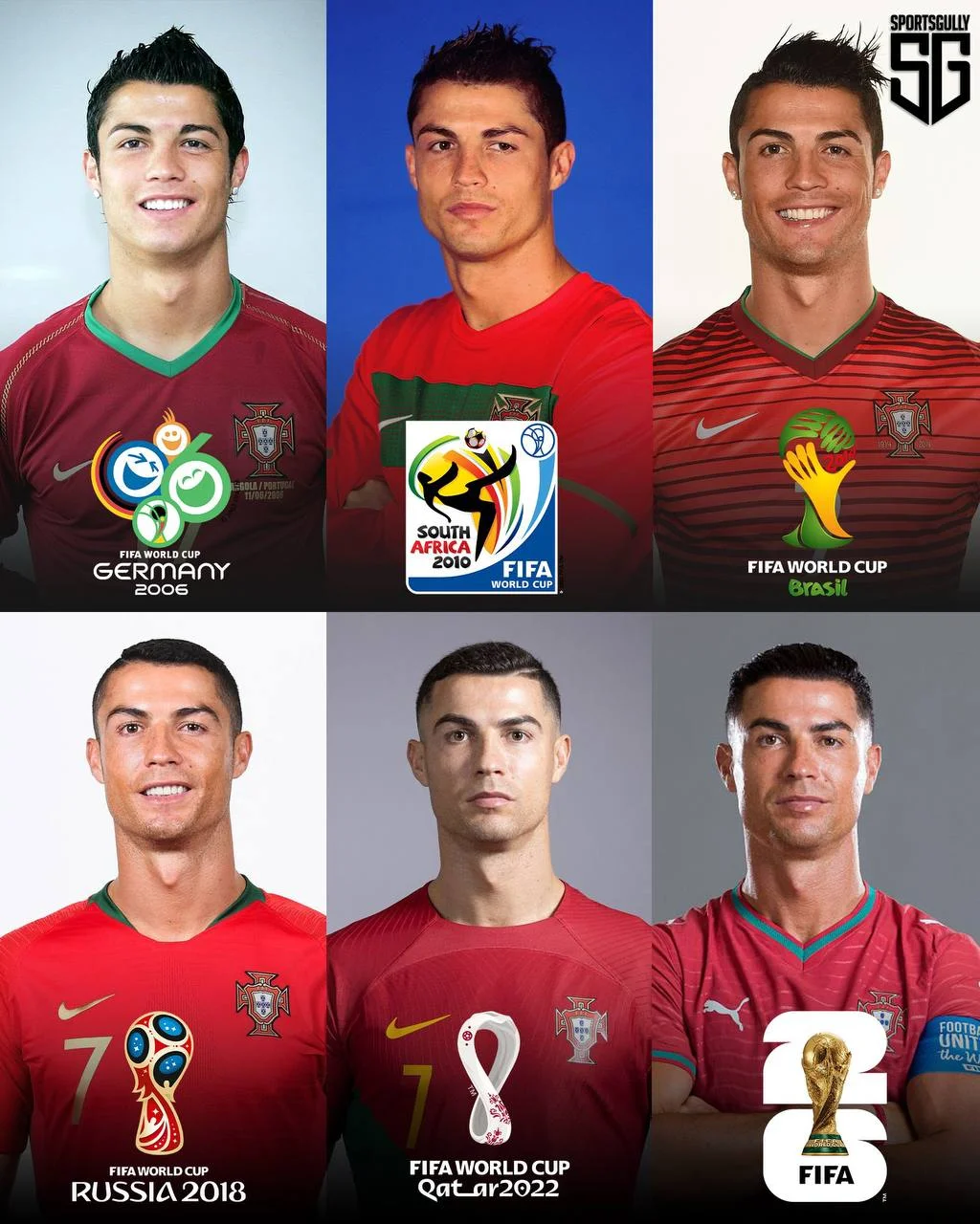 Роналду на всех своих шести чемпионатах мира 🔥