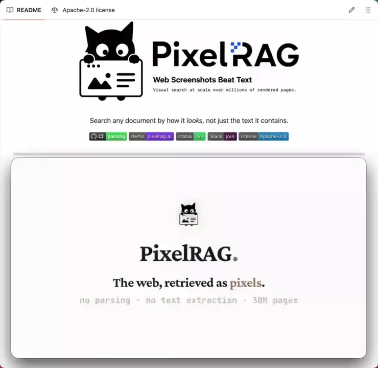 Вышел PixelRAG — опенсорс-фреймворк для ретриева, который использует изображения страниц вместо