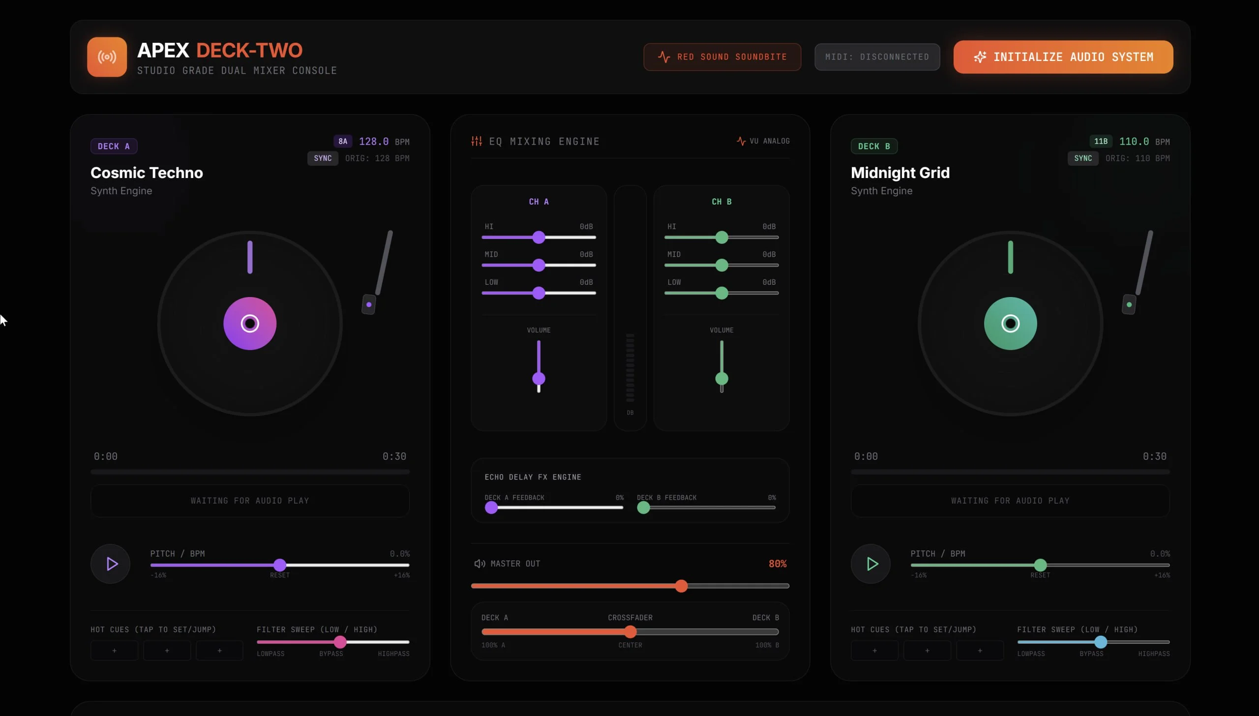 APEX: DJ Console виртуальный диджейский пульт прямо в браузере с поддержкой реальных