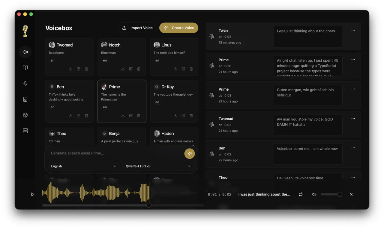 Voicebox — это бесплатная, открытая студия синтеза речи, которая позволяет клонировать голоса