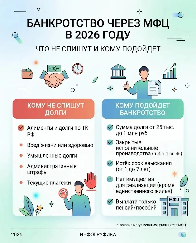Кому подойдет банкротство через МФЦ в 2026 году?