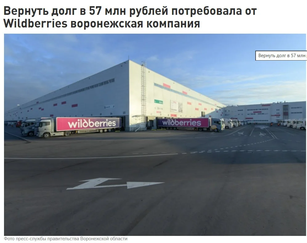 🚨 Воронежская компания требует через суд взыскать с Wildberries более 57 млн рублей