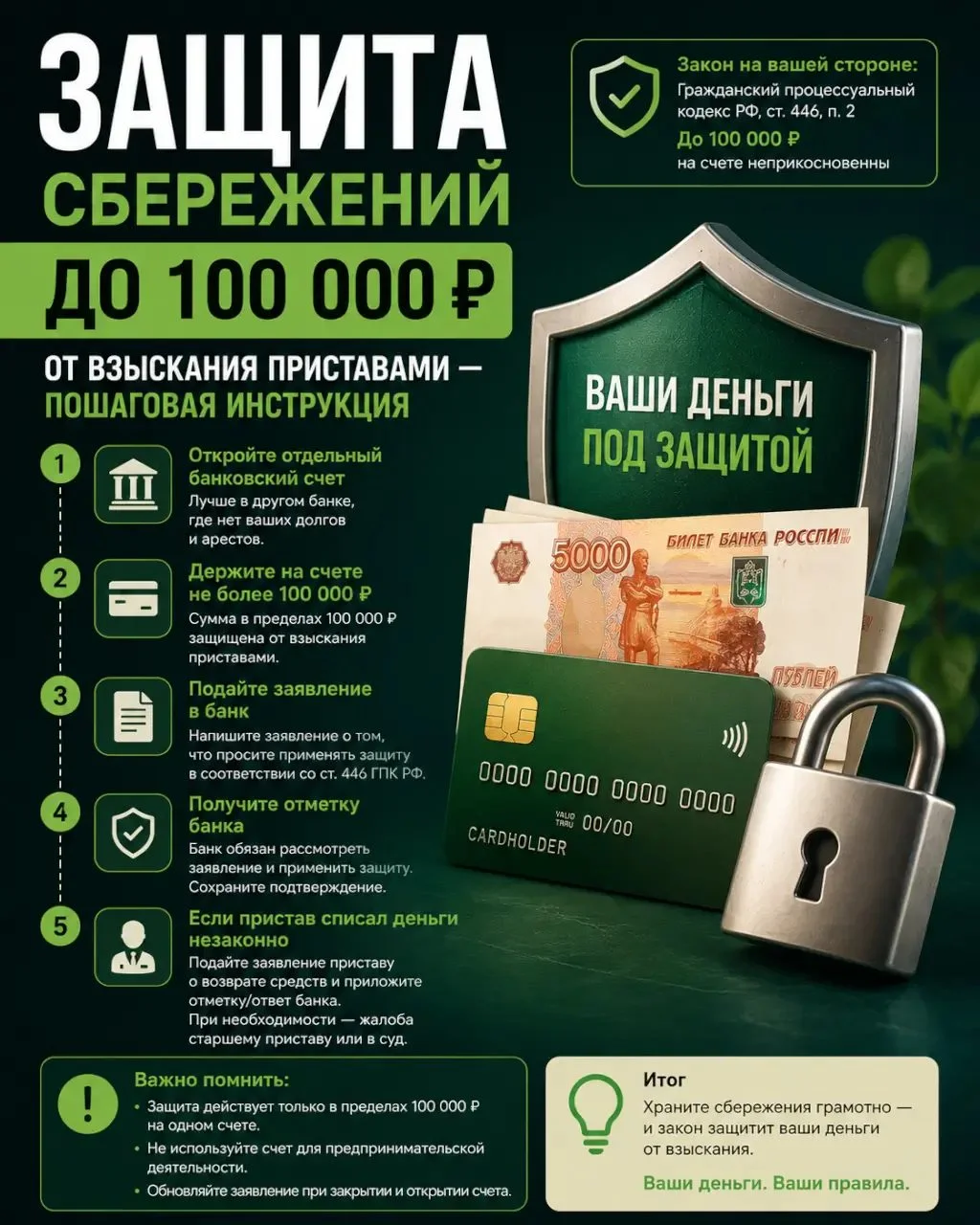 Защита сбережений до 100 000 ₽ от приставов — работает ли в 2026?