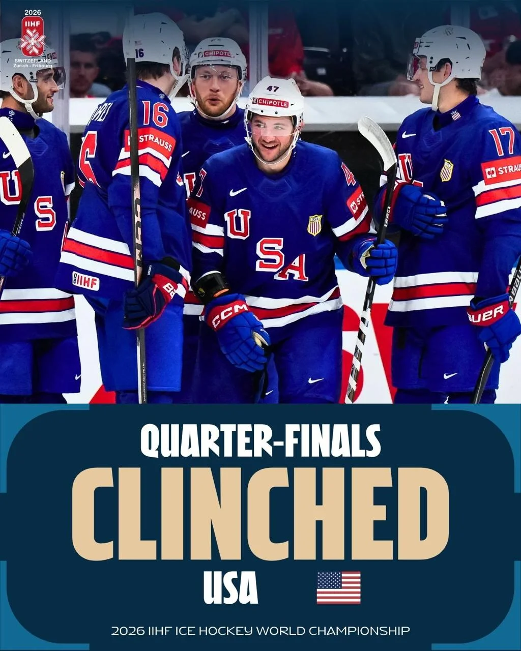 Стали известны все участники четвертьфинальных матчей 🏒 чемпионата мира, проходящего в Швейцарии