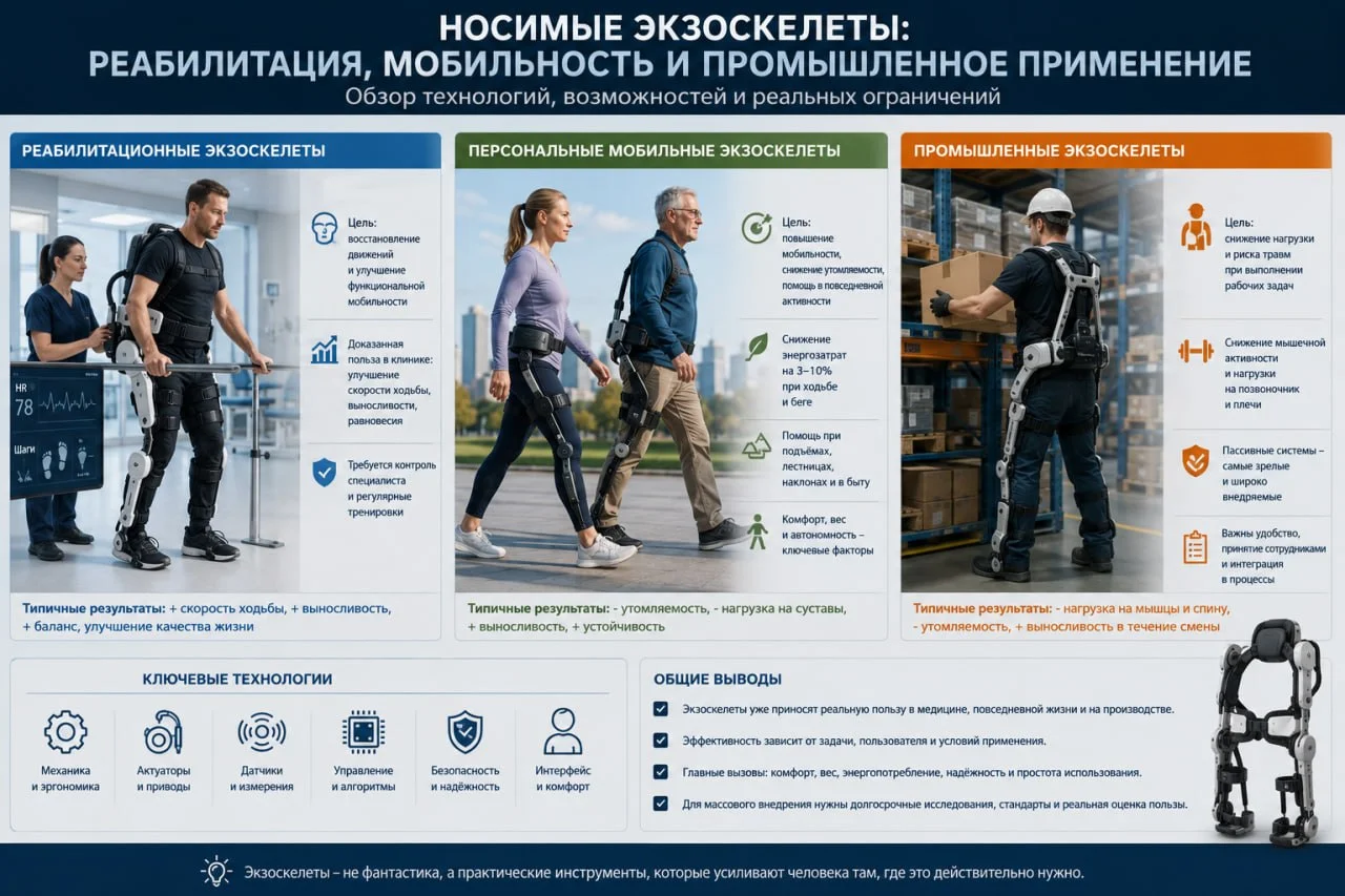 Статья Wearable Exoskeletons: Rehabilitation, Mobility, and Industrial Applications представляет