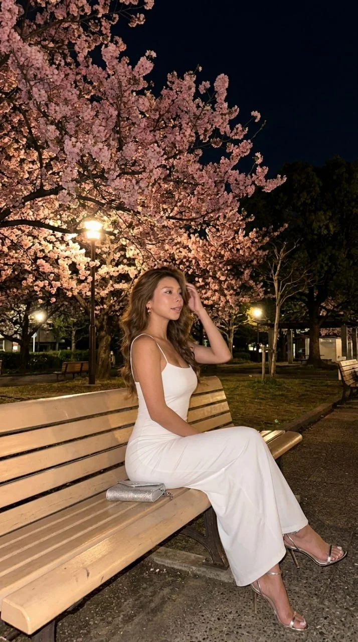 🌸 Фото в парке Генерируем фото на скамейке в парке под цветущим деревом по этому